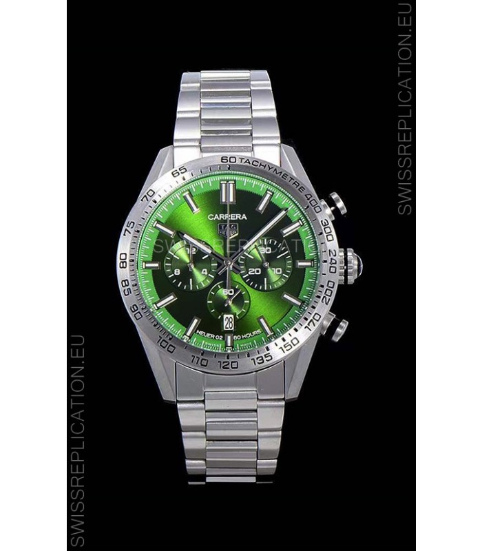 Tag Heuer Carrera Swiss Quartz Movement Replica Watch in Green Dial - Stainless Steel Strap