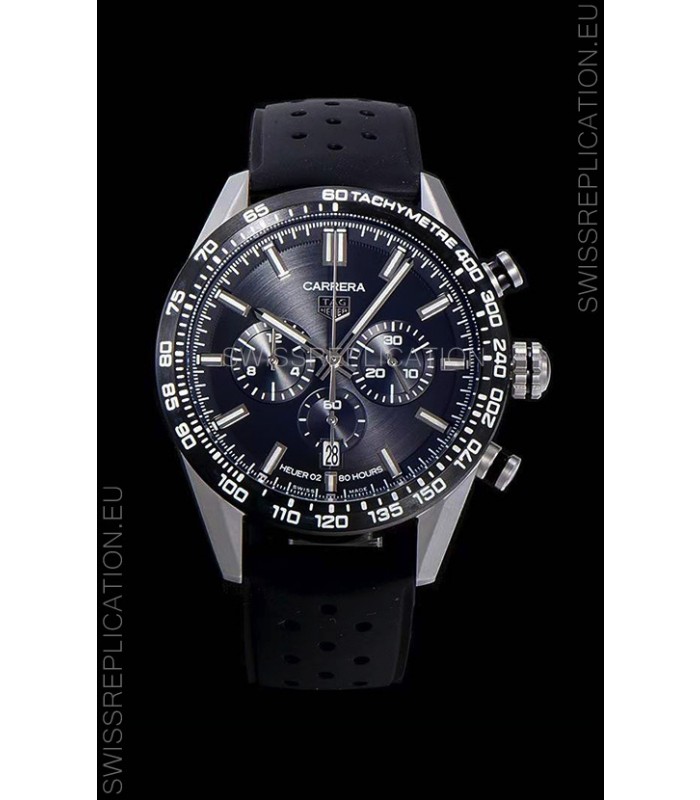 Tag Heuer Carrera Swiss Quartz Movement Replica Watch in Black Dial - Black Rubber Strap