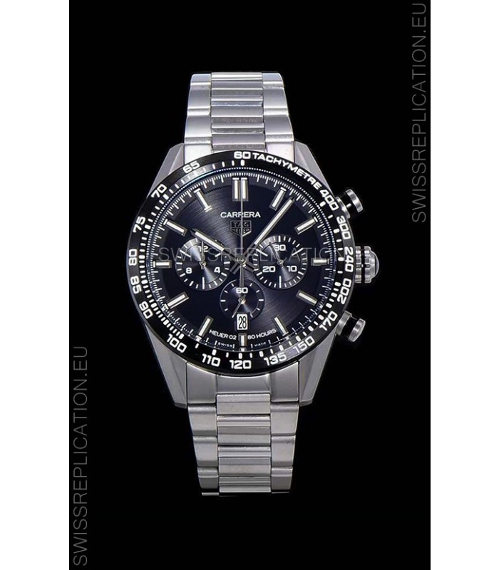Tag Heuer Carrera Swiss Quartz Movement Replica Watch in Black Dial - Stainless Steel Strap
