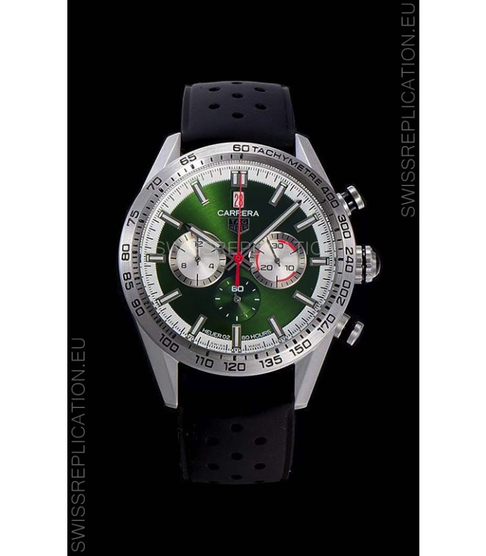 Tag Heuer Carrera Swiss Quartz Movement Replica Watch in Green Dial - Black Rubber Strap