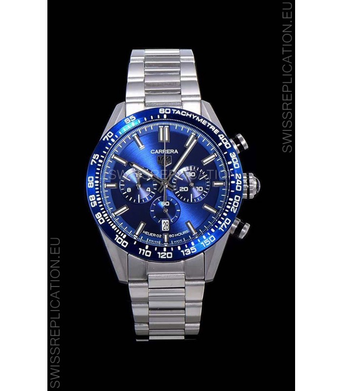 Tag Heuer Carrera Swiss Quartz Movement Replica Watch in Blue Dial - Stainless Steel Strap