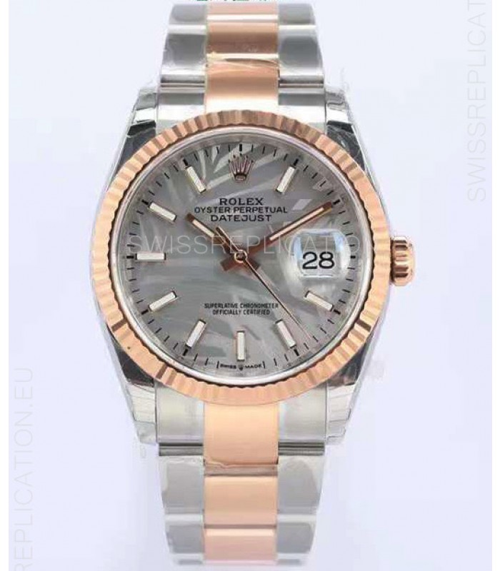Rolex Datejust Palm Motif Dial 36MM Cal.3135 Movement Swiss Replica Watch in 904L Two Tone Casing