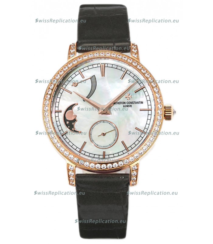 Vacheron Constantin Traditionelle Moon Phase Mother of Pearl Dial in Rose Gold Swiss Replica