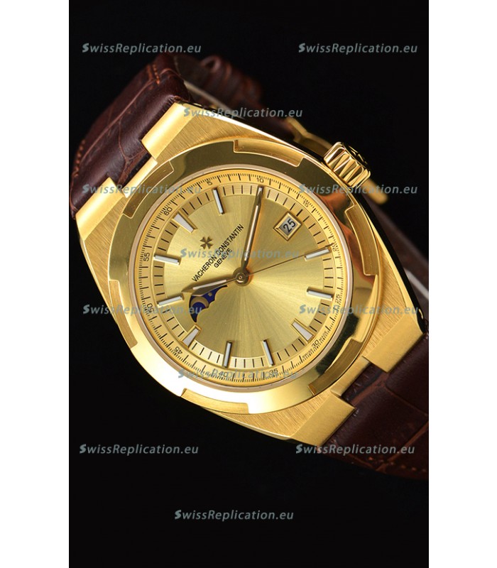 Vacheron Constantin Overseas MoonPhase Yellow Gold Swiss Watch in Brown Strap