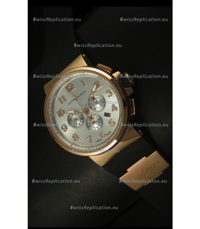 Ulysse Nardin Marine Chronograph Rose Gold Steel Arabic Black Dial - 1:1 Mirror Replica