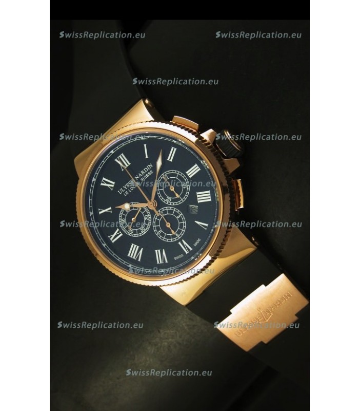Ulysse Nardin Marine Chronograph Rose Gold Black Roman Black Dial - 1:1 Mirror Replica