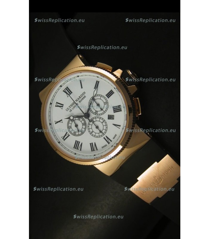 Ulysse Nardin Marine Chronograph Rose Gold White Roman Black Dial - 1:1 Mirror Replica