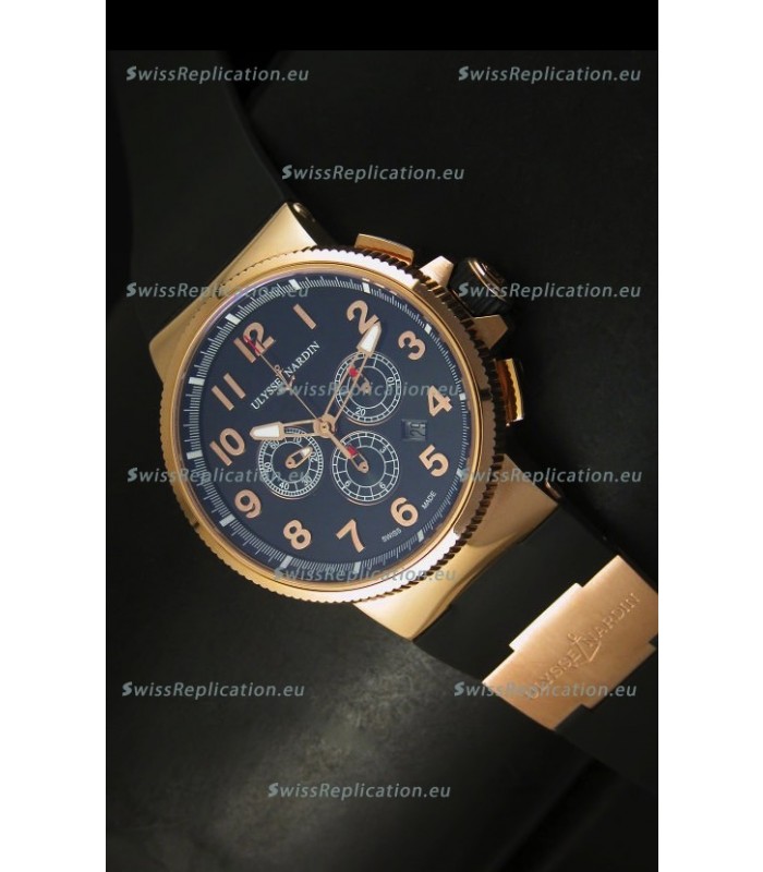 Ulysse Nardin Marine Chronograph Rose Gold Black Arabic Black Dial - 1:1 Mirror Replica