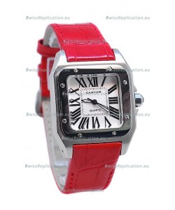 Cartier Santos 100 Japanese Ladies Replica Watch in Red Strap