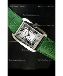 Cartier Tank Ladies Replica Watch in Steel Case/Green Strap