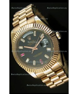 Rolex Day Date II 41MM Swiss Replica Watch - Black Dial - 1:1 Mirror Replica Watch 