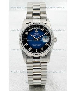 Rolex Day Date Silver Swiss Replica Watch in Blue Dial