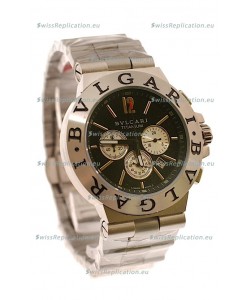 Bvlgari Diagono Mens Scuba japanese Replica Watch in Black Dial