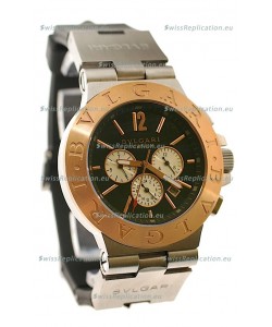 Bvlgari Diagono Mens Scuba japanese Replica Watch in Black Dial