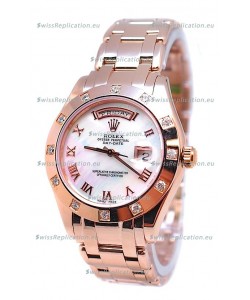 Rolex Day Date White Mother of Pearl Swiss Replica Watch in Roman Markers