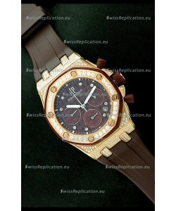 Audemars Piguet Royal Oak Ladies Alinghi Limited Edition Japanese Gold Watch in Maroon Dial
