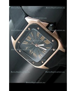 Cartier Santos 100 Japanese Replica Watch in Pink Gold