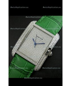 Cartier Tank Anglaise Ladies Replica Watch in Steel/Green Strap