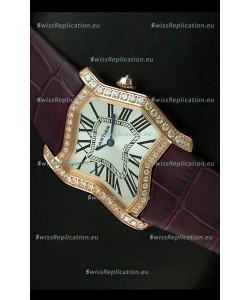 Cartier Tank Folle Ladies Replica Watch in Yellow Gold Case/Maroon Strap