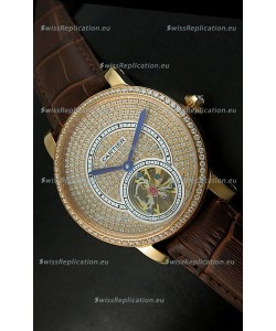 Ronde De Cartier Tourbillon Replica Watch Pink Gold Case - Dark Brown Strap