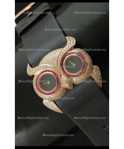 Chopard Animal World Ladies Owl Black Full Diamond Watch with Gold Plating