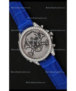 Five Time Zones J&C Skull Japanese Quartz in Full Diamonds