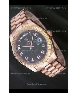 Rolex Day Date Swiss Replica Steel Watch in Black Dial