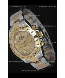 Rolex Daytona Japanese Replica Two Tone Gold Watch in Golden Dial