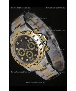 Rolex Daytona Japanese Replica Two Tone Gold Watch in Black Dial