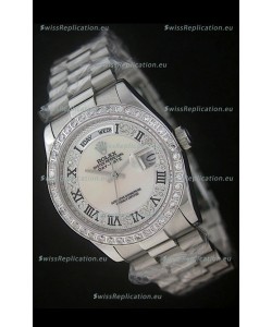 Rolex Day Date Just swiss Replica Watch in Mop Scream White Dial