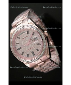 Rolex Day Date Swiss Automatic Rose Gold Watch in Diamond Bezel