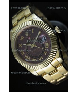 Rolex Sky-Dweller 18K Yellow Gold Watch in Brown Dial Roman Numerals