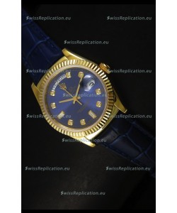Rolex Day Date 36MM Yellow Gold Swiss Replica Watch - Dark Blue Dial