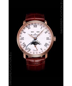 Blancpain "Villeret Quantième Complet" 904L Steel Rose Gold Watch in White Dial