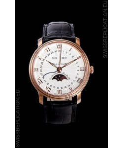 Blancpain "Villeret Quantième Complet" 904L Steel Rose Gold Watch in White Dial