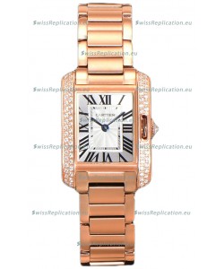 Cartier Tank Anglaise Rose Gold Watch in Steel Strap Diamonds Bezel Swiss Quartz Watch 30MM