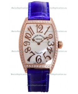 Franck Muller Cintree Curvex Mother of Pearl Dial Watch in Rose Gold Plating - Purple Strap 