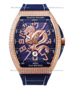 Franck Muller Vanguard Yachting Dragon V45 Blue Dial in Gold Diamonds Bezel Swiss Replica