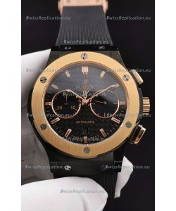 Hublot Classic Fusion Chronograph Ceramic Yellow Gold Bezel Carbon Dial 1:1 Mirror Replica Watch 