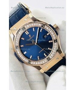 Hublot Classic Fusion Rose Gold Steel Blue Dial Swiss Replica Watch 1:1 Mirror Quality 