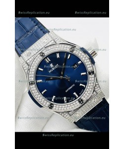 Hublot Classic Fusion Stainless Steel Diamonds Blue Dial Swiss Replica Watch 1:1 Mirror Quality 