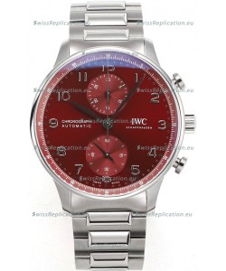 IWC Portuguese Chronograph Swiss Replica Watch in Steel Case Maroon Dial - 1:1 Mirror Replica Edition
