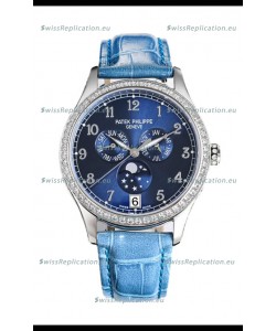 Patek Philippe Complications 4948G Annual Calendar Moonphase Blue Dial White Gold Swiss Replica 