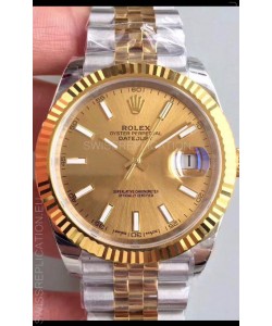 Rolex Datejust 41MM Cal.3135 Movement Swiss Replica Watch in 904L Steel Two Tone Casing Gold Dial
