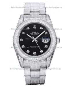 Rolex Datejust 41MM Swiss Replica - Iced Out Edition in Black Dial 