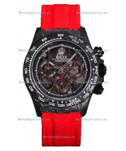 Rolex Daytona DiW Skeleton Carbon Edition Watch - Forged Carbon Casing Red Strap 1:1 Mirror Replica