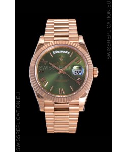 Rolex Day Date Watch in Green Dial with Roman Hour Numerals Cal.3255 Movement - 904L Steel 