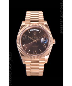 Rolex Day Date Watch in Brown Dial with Roman Hour Numerals Cal.3255 Movement - 904L Steel 