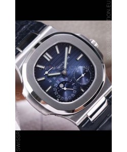 Patek Philippe Nautilus 5712/1A 1:1 Quality Swiss Replica Watch in Blue Dial Leather Strap
