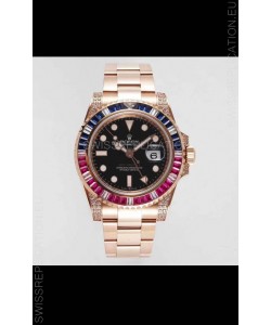 Rolex GMT Masters II Diamonds Swiss watch with Rose Gold 904L Case - 1:1 Mirror Quality 